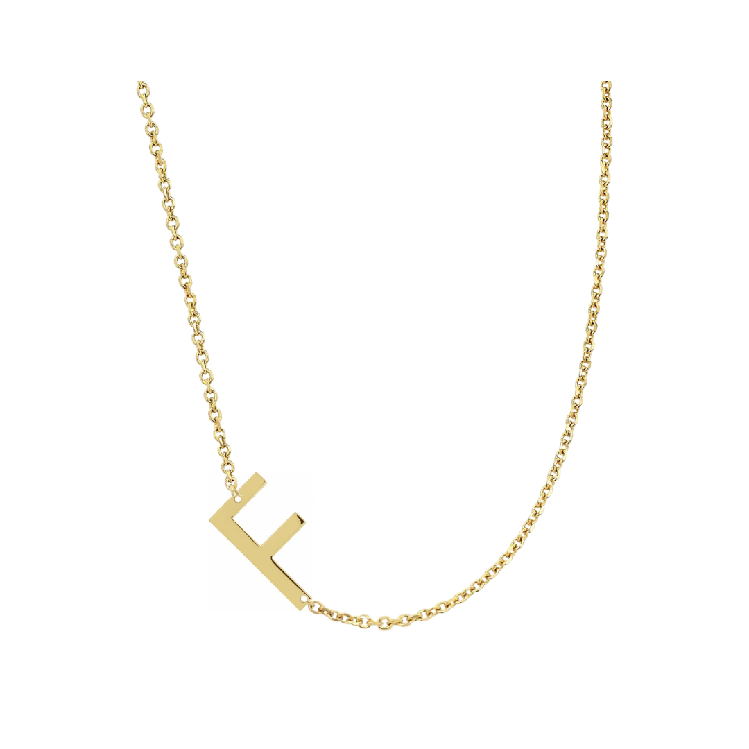 14KT GOLD SIDEWAYS INITIAL NECKLACE - F